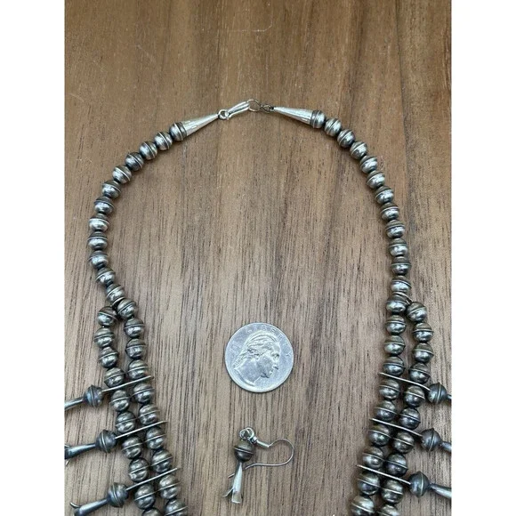 Native American Navajo Handmade Sterling Silver Pink Conch Squash Blossom 18” - Picture 7 of 8